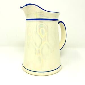 Vintage 1946 Czechoslovakian Lusterware Pitcher Blue Rim and Handle